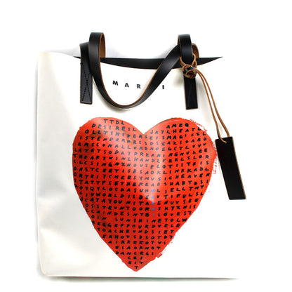 MARNI マルニ ワード サーチ ハートプリント トートバッグ ホワイト ブラウン レッド SHMPQ10A12 P5809 ZO617 レディース【中古】