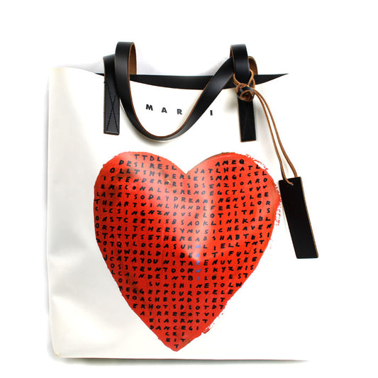 MARNI マルニ ワード サーチ ハートプリント トートバッグ ホワイト ブラウン レッド SHMPQ10A12 P5809 ZO617 レディース【中古】