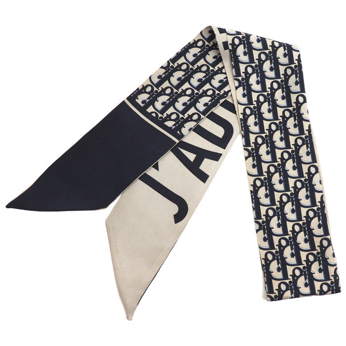 Dior ディオール トロッター オブリーク ロゴ リバーシブル スカーフ ネイビー/ベージュ レディース【中古】