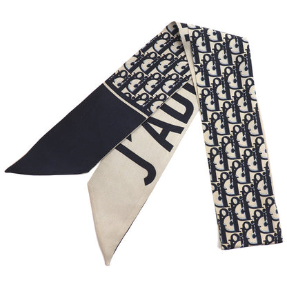 Dior ディオール トロッター オブリーク ロゴ リバーシブル スカーフ ネイビー/ベージュ レディース【中古】