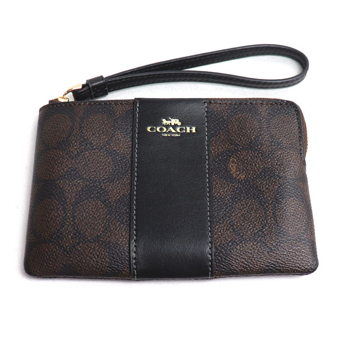 COACH コーチ コーナージップ リストレット ポーチ ブラウン CW854 IMXAQ アウトレット レディース【中古】【美品】