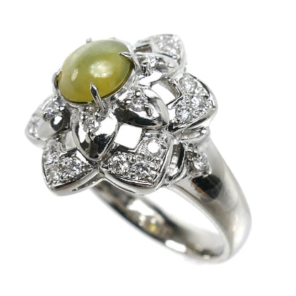 Pt900プラチナ リング・指輪 キャッツアイ1.10ct ダイヤモンド0.34ct 13号 9.9g レディース【中古】【美品】