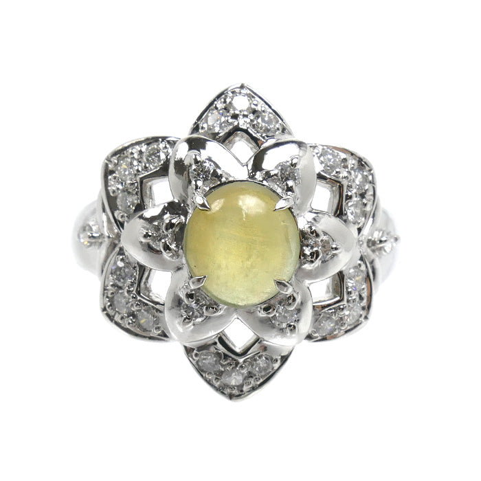 Pt900プラチナ リング・指輪 キャッツアイ1.10ct ダイヤモンド0.34ct 13号 9.9g レディース【中古】【美品】
