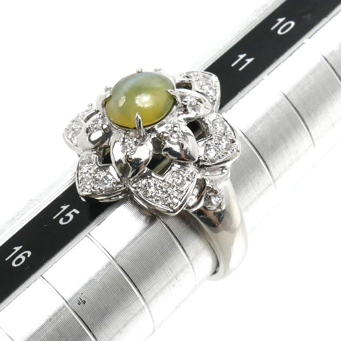 Pt900プラチナ リング・指輪 キャッツアイ1.10ct ダイヤモンド0.34ct 13号 9.9g レディース【中古】【美品】