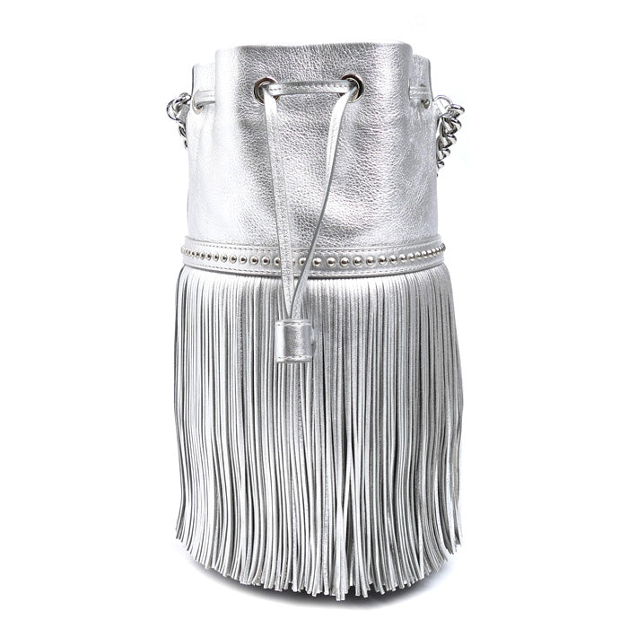 J&M Davidson ジェイアンドエムデヴィッドソン カーニバルM スタッズ フリンジ ショルダーバッグ シルバー レディース【中古】【美品】