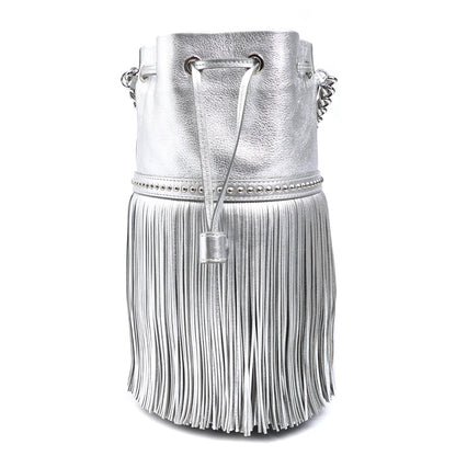 J&M Davidson ジェイアンドエムデヴィッドソン カーニバルM スタッズ フリンジ ショルダーバッグ シルバー レディース【中古】【美品】