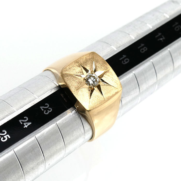 K18YG イエローゴールド 印台 リング・指輪 ダイヤモンド0.13ct 21号 11.8g メンズ【中古】【美品】