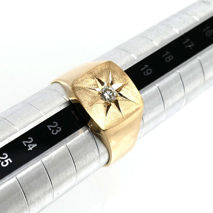 K18YG イエローゴールド 印台 リング・指輪 ダイヤモンド0.13ct 21号 11.8g メンズ【中古】【美品】