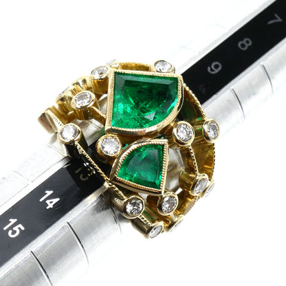 K18YG イエローゴールド リング・指輪 エメラルド2.53ct/0.74ct ダイヤモンド0.97ct 12号 15.0g レディース【中古】