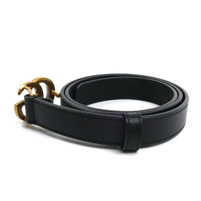 GUCCI グッチ ダブルG スリム ベルト ブラック 409417 AP00T 1000 レディース 70/28【中古】