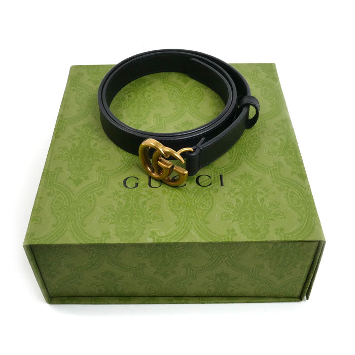 GUCCI グッチ ダブルG スリム ベルト ブラック 409417 AP00T 1000 レディース 70/28【中古】