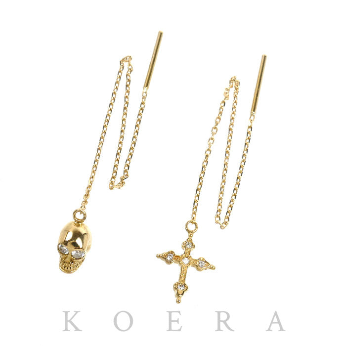 Loree Rodkin ローリーロドキン K18YG イエローゴールド AMERICAN GOTHIC CROSS&AMERICAN SKULL ピアス 01PLH001/01PLH004 ダイヤモンド 1.8g アメリカン レディース【中古】