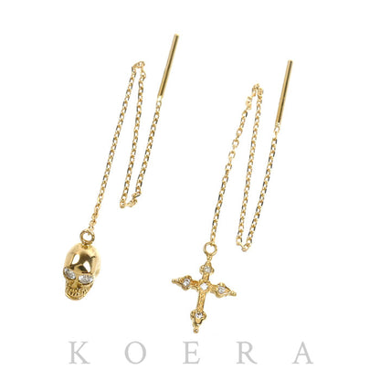 Loree Rodkin ローリーロドキン K18YG イエローゴールド AMERICAN GOTHIC CROSS&AMERICAN SKULL ピアス 01PLH001/01PLH004 ダイヤモンド 1.8g アメリカン レディース【中古】