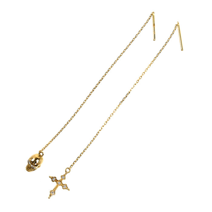 Loree Rodkin ローリーロドキン K18YG イエローゴールド AMERICAN GOTHIC CROSS&AMERICAN SKULL ピアス 01PLH001/01PLH004 ダイヤモンド 1.8g アメリカン レディース【中古】