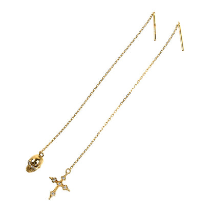 Loree Rodkin ローリーロドキン K18YG イエローゴールド AMERICAN GOTHIC CROSS&AMERICAN SKULL ピアス 01PLH001/01PLH004 ダイヤモンド 1.8g アメリカン レディース【中古】