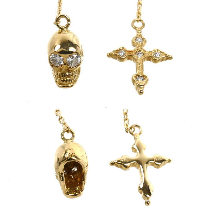 Loree Rodkin ローリーロドキン K18YG イエローゴールド AMERICAN GOTHIC CROSS&AMERICAN SKULL ピアス 01PLH001/01PLH004 ダイヤモンド 1.8g アメリカン レディース【中古】