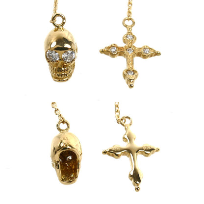 Loree Rodkin ローリーロドキン K18YG イエローゴールド AMERICAN GOTHIC CROSS&AMERICAN SKULL ピアス 01PLH001/01PLH004 ダイヤモンド 1.8g アメリカン レディース【中古】