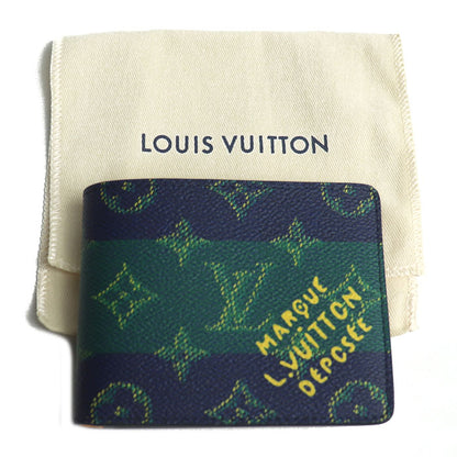 LOUIS VUITTON ルイ・ヴィトン ポルトフォイユスレンダー 二つ折り財布 モノグラム ヘリテージ マルチカラー ブルーストライプ M25795 ICチップ メンズ【未使用】【買取品】