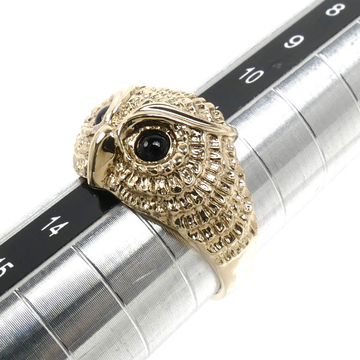 K10YG イエローゴールド フクロウ リング・指輪 オニキス 12号 4.3g レディース【中古】