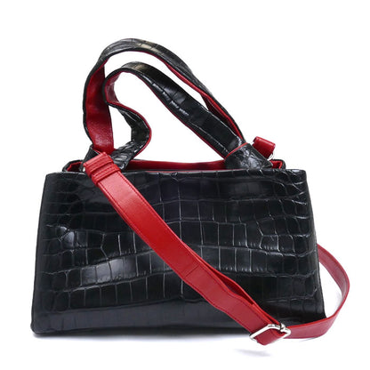 2Wayショルダーバッグ ブラック/レッド マットクロコ型押し レディース【中古】