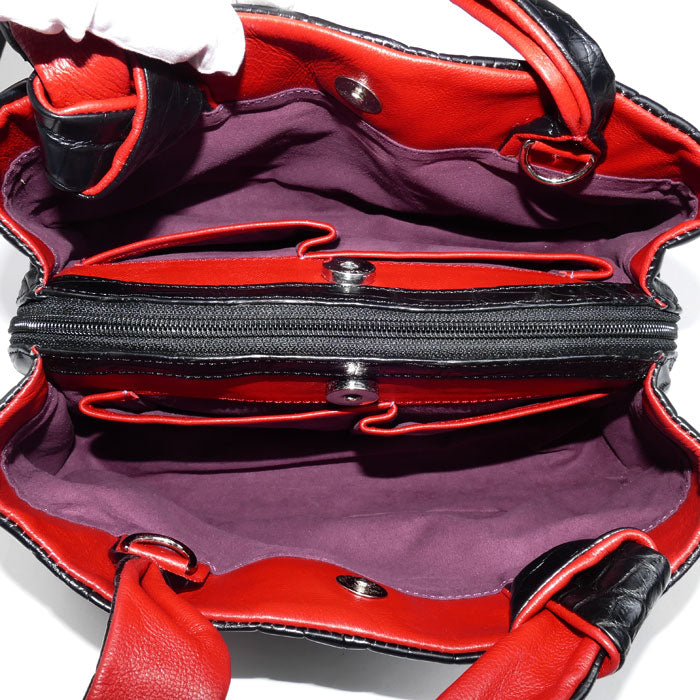 2Wayショルダーバッグ ブラック/レッド マットクロコ型押し レディース【中古】