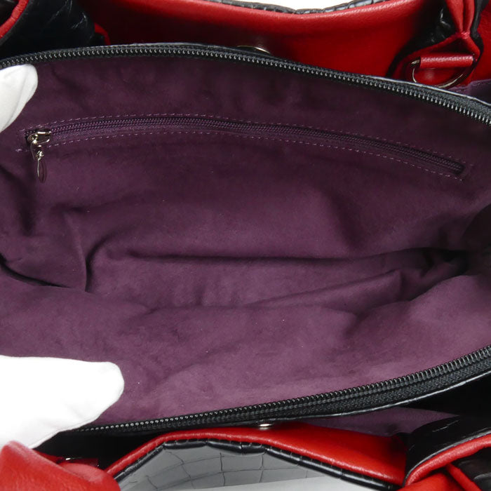 2Wayショルダーバッグ ブラック/レッド マットクロコ型押し レディース【中古】