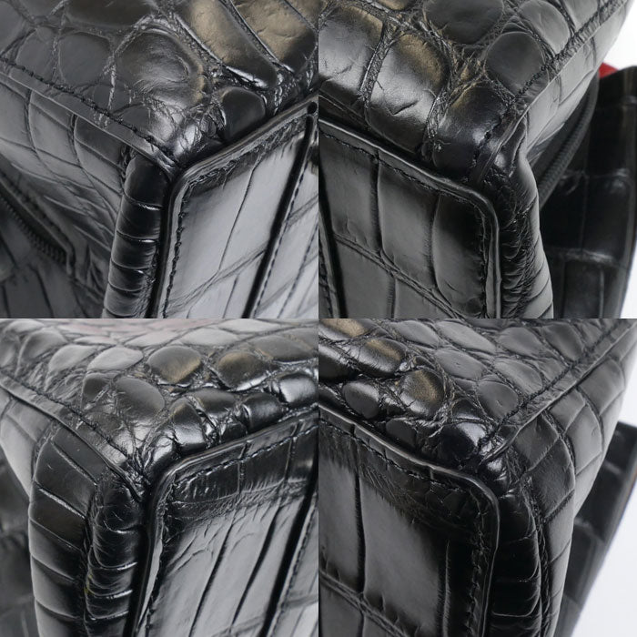 2Wayショルダーバッグ ブラック/レッド マットクロコ型押し レディース【中古】