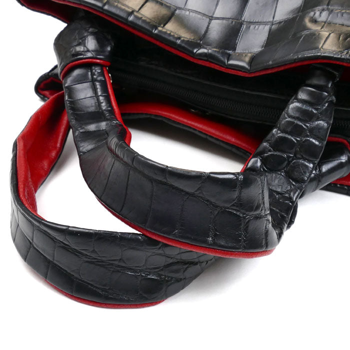 2Wayショルダーバッグ ブラック/レッド マットクロコ型押し レディース【中古】