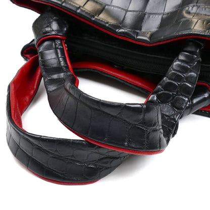 2Wayショルダーバッグ ブラック/レッド マットクロコ型押し レディース【中古】