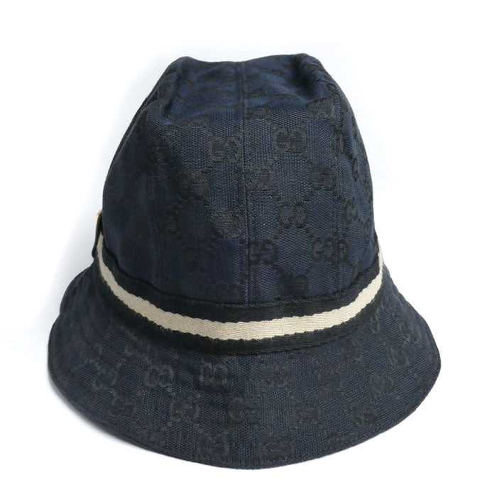 GUCCI グッチ GGキャンバス ハット ブラック L レディース【中古】