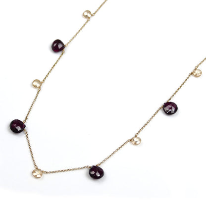 K10YG イエローゴールド ロング ネックレス アメジスト 9.9g 80cm レディース【中古】