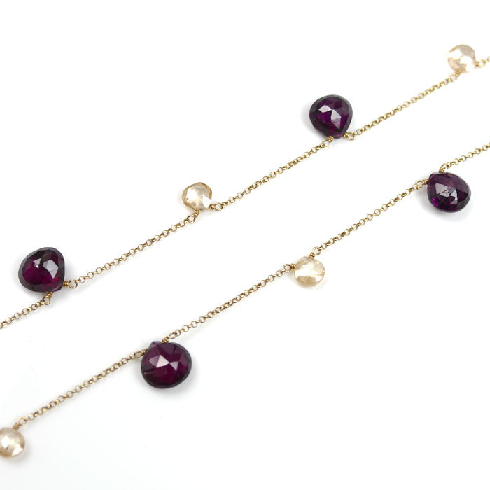 K10YG イエローゴールド ロング ネックレス アメジスト 9.9g 80cm レディース【中古】