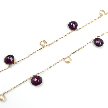 K10YG イエローゴールド ロング ネックレス アメジスト 9.9g 80cm レディース【中古】