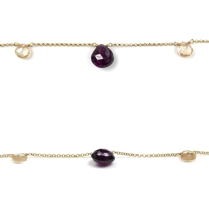 K10YG イエローゴールド ロング ネックレス アメジスト 9.9g 80cm レディース【中古】