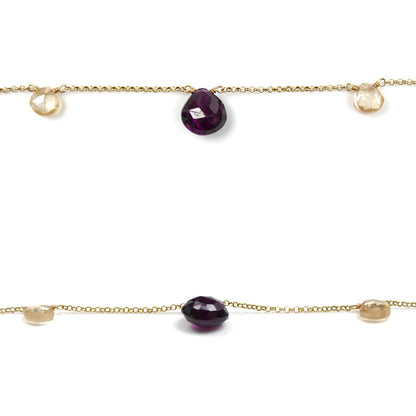 K10YG イエローゴールド ロング ネックレス アメジスト 9.9g 80cm レディース【中古】