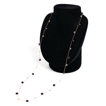 K10YG イエローゴールド ロング ネックレス アメジスト 9.9g 80cm レディース【中古】