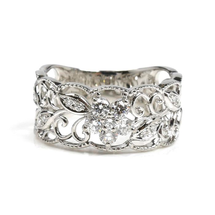 Pt950プラチナ QUEEN リング・指輪 ダイヤモンド0.38ct 16号 7.5g レディース【中古】【美品】