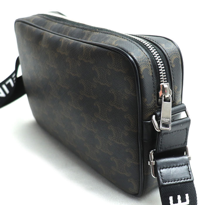 CELINE セリーヌ トリオンフ ミディアム メッセンジャー ショルダーバッグ ブラック ブラウン 197202 レディース【中古】