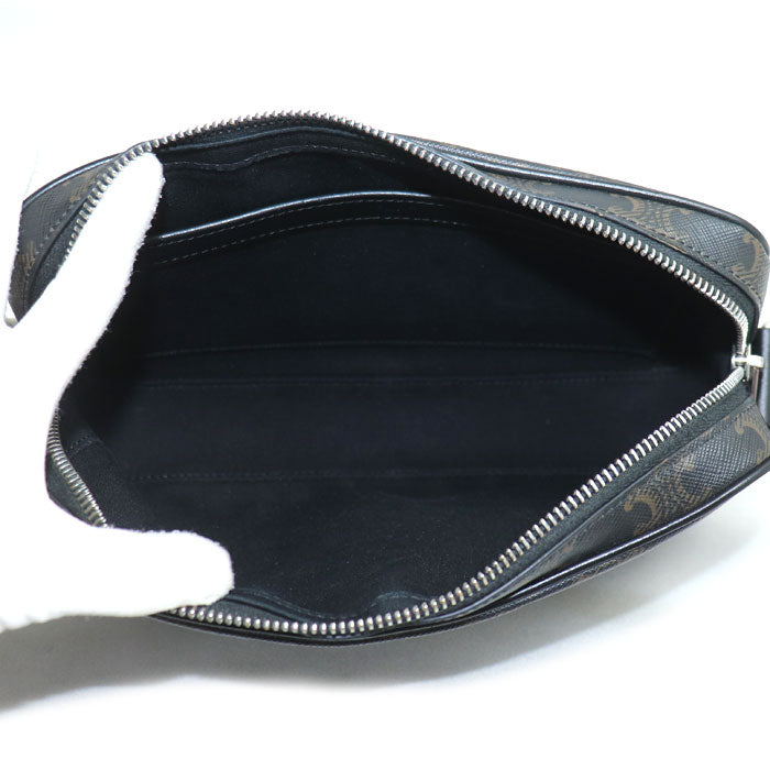 CELINE セリーヌ トリオンフ ミディアム メッセンジャー ショルダーバッグ ブラック ブラウン 197202 レディース【中古】