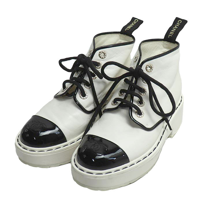 CHANEL シャネル 36C ブーツ ショートブーツ ホワイト ブラック G33169 レディース【中古】