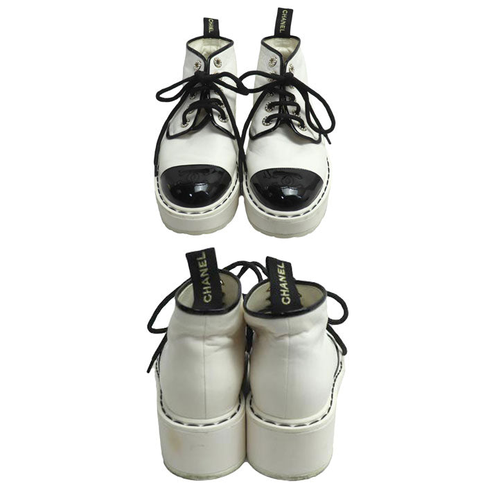 CHANEL シャネル 36C ブーツ ショートブーツ ホワイト ブラック G33169 レディース【中古】