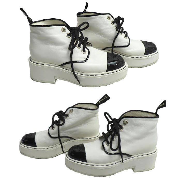 CHANEL シャネル 36C ブーツ ショートブーツ ホワイト ブラック G33169 レディース【中古】