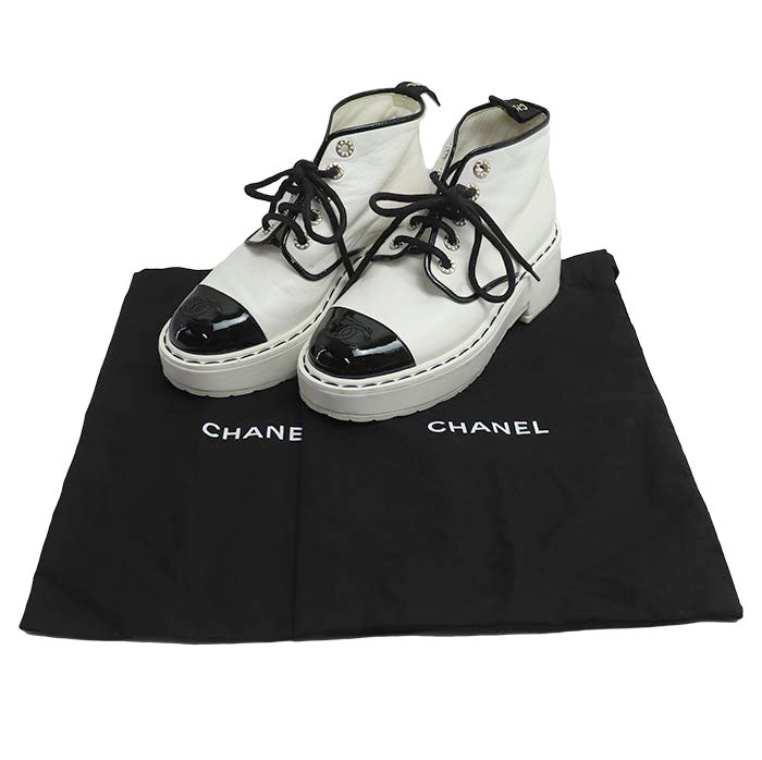 CHANEL シャネル 36C ブーツ ショートブーツ ホワイト ブラック G33169 レディース【中古】