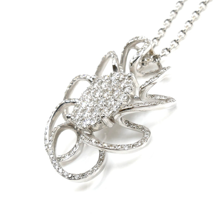 K18WG ホワイトゴールド フラワー ネックレス ダイヤモンド1.35ct 8.5g ～45cm フリーチェーン レディース【中古】