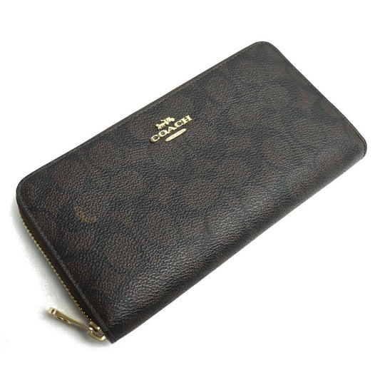 COACH コーチ シグネチャー ロング ジップアラウンド 長財布 ラウンドファスナー ウォルナット/ブラック CW778 IMXAQ 訳アリ品 ユニセックス【中古】【美品】