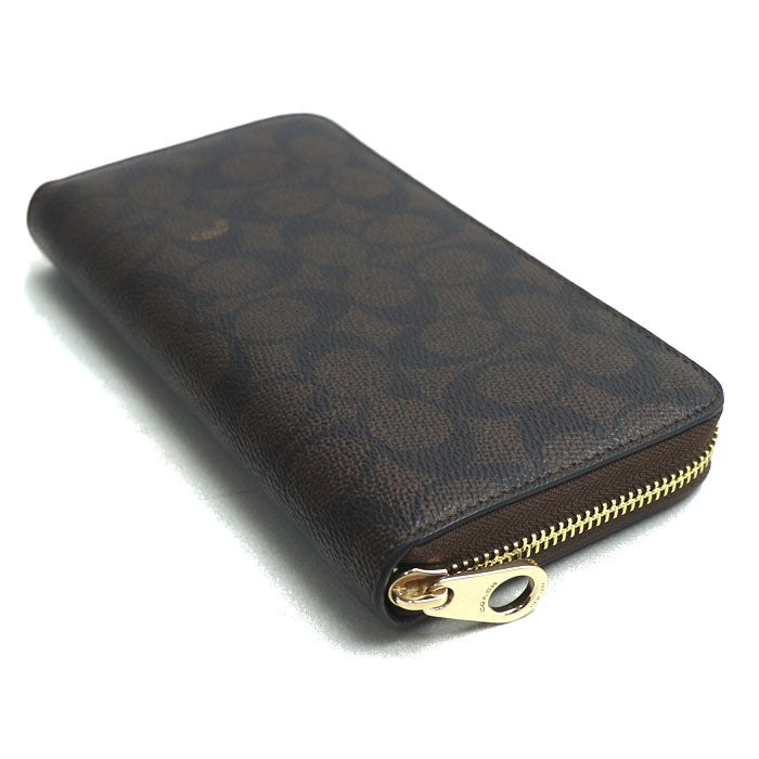 COACH コーチ シグネチャー ロング ジップアラウンド 長財布 ラウンドファスナー ウォルナット/ブラック CW778 IMXAQ 訳アリ品 ユニセックス【中古】【美品】