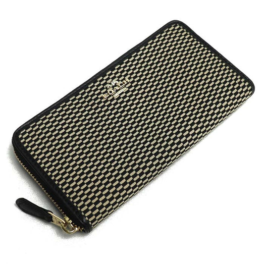 COACH コーチ レガシー ジャガード 長財布 ラウンドファスナー ブラック ベージュ F13677 IMD1I レディース【中古】【美品】