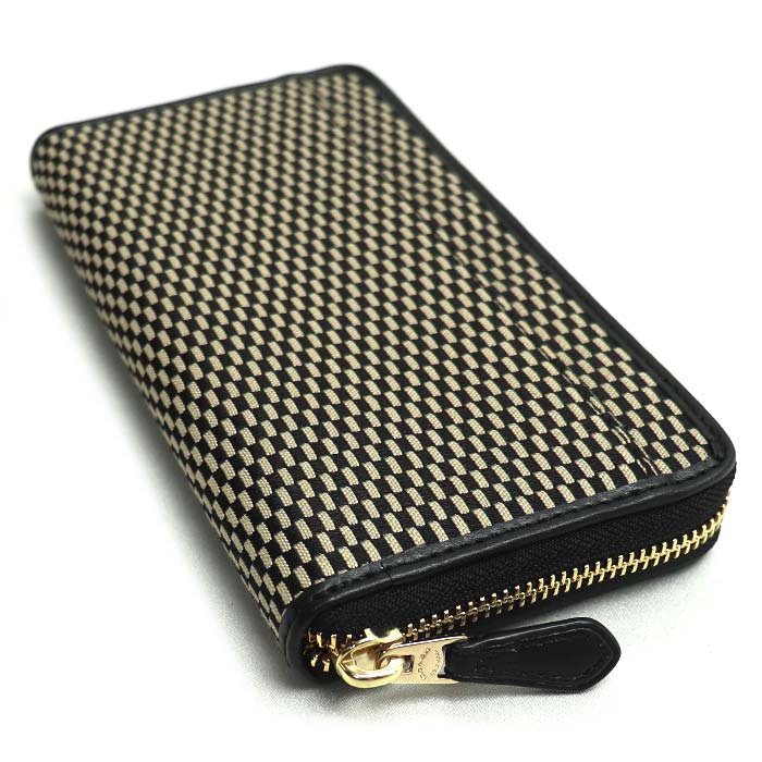 COACH コーチ レガシー ジャガード 長財布 ラウンドファスナー ブラック ベージュ F13677 IMD1I レディース【中古】【美品】