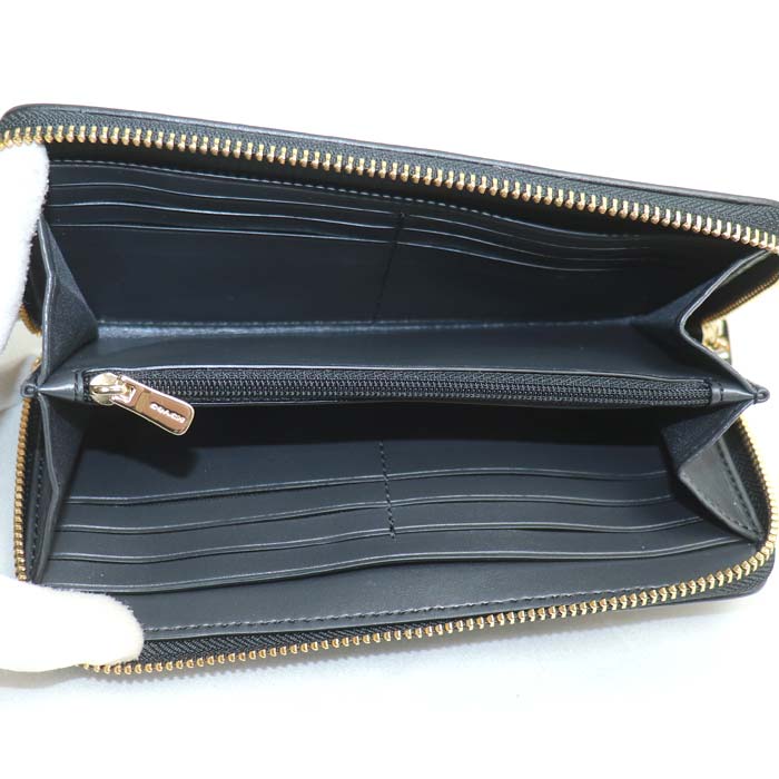 COACH コーチ レガシー ジャガード 長財布 ラウンドファスナー ブラック ベージュ F13677 IMD1I レディース【中古】【美品】