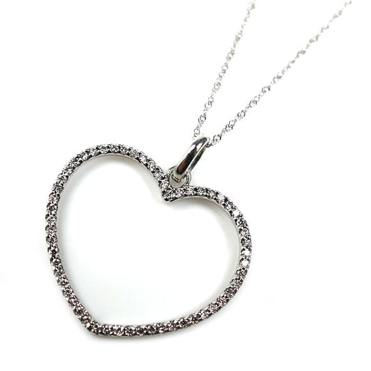 K18WG ホワイトゴールド オープンハート ネックレス ダイヤモンド0.28ct 2.3g 40cm レディース【中古】【美品】